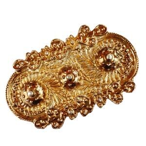VTG 1970s Victorian Revival Ornate Gold Tone Cast Metal Rococo Belt Buckle